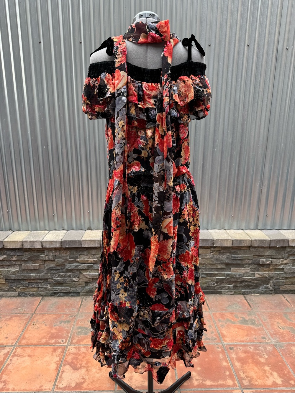 Vintage 1980s Diane Freis Limited Edition Silk Floral Ruffle Dress Boho - Picture 4 of 14